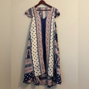 Maeve High Low Pink and Blue, Asymmetrical Maxi Dress, Flow, Size Medium